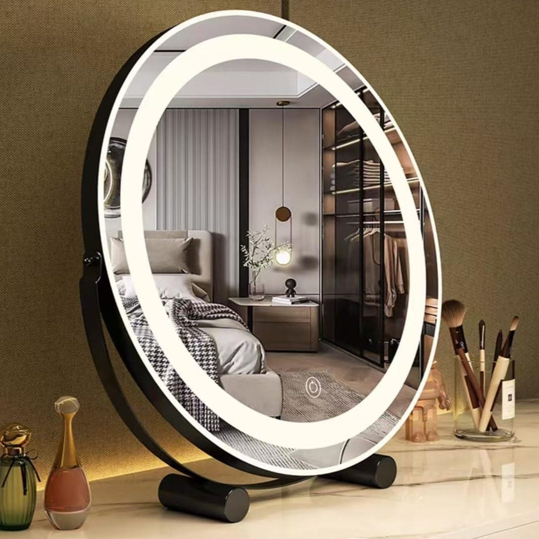 Round LED Makeup Mirror with Soft Light, Touch Control Vanity Mirror for Dressing Table & Bedroom Decor