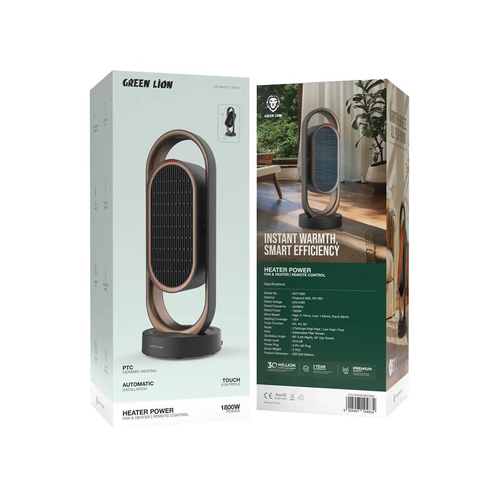 Green Lion Heater Power Fan & Heater with Remote Control - GHT1800