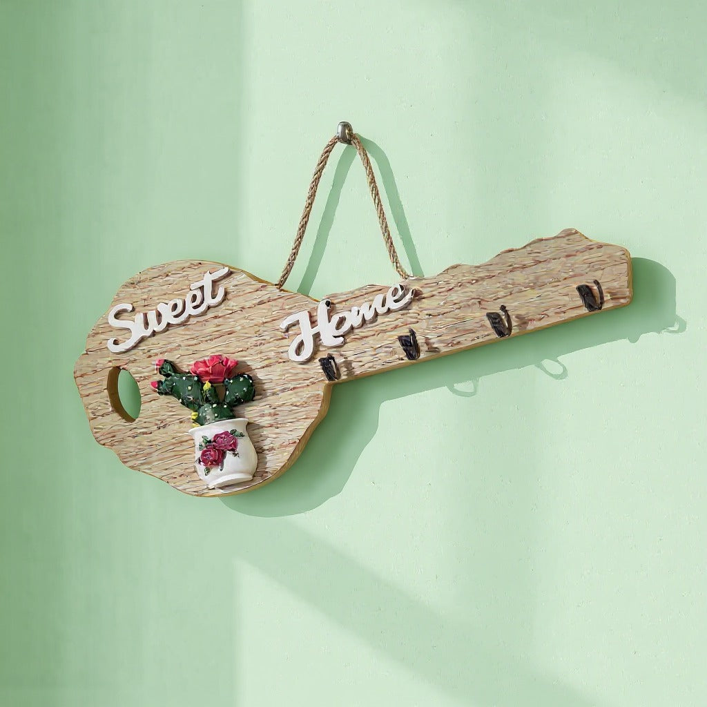 Hanging Wooden Key Holder, Wall Decorative Key Shaped Organizer Hooks