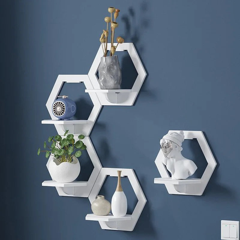 Hexagon Wall Organizer Shelf, Wall Decor Display Stand For Bedroom, Living Room