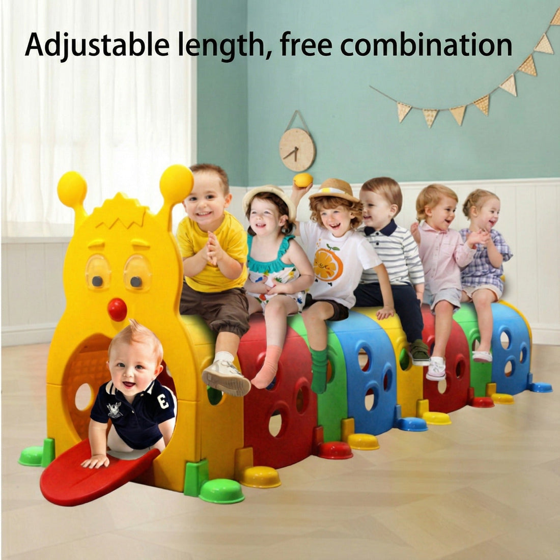 Kids Caterpillar Play Tunnel Climb & Crawl Toy, Indoor Outdoor Toddler Play Equipment