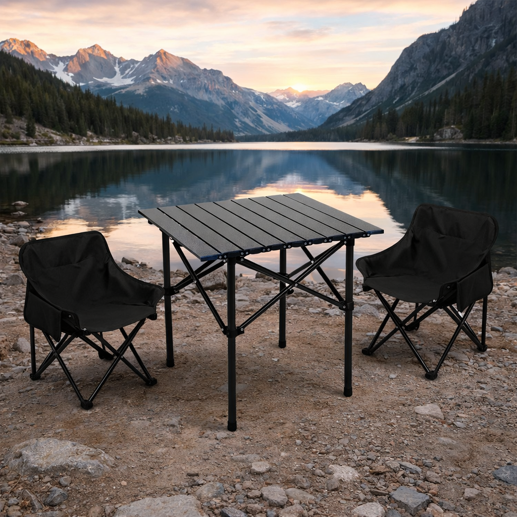 Portable Folding Camping Table & Chair Set, Lightweight Outdoor Furniture for Picnic, BBQ, Beach & Travel Use